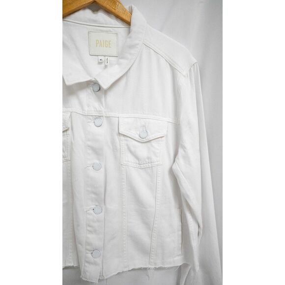 Paige Relaxed Vivienne Cropped Jean Denim Jacket w/ Raw Hem in Crisp White XL - Picture 6 of 15
